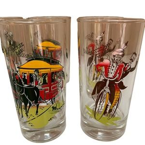 Vintage MCM Gay Ninties Barware Set of 8 Tumblers